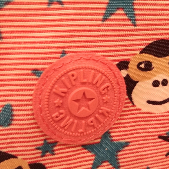 Kipling Backpack Heart Pocket Bright Pink & Blue w Stars, Monkey & Monkey Charm - Picture 7 of 9